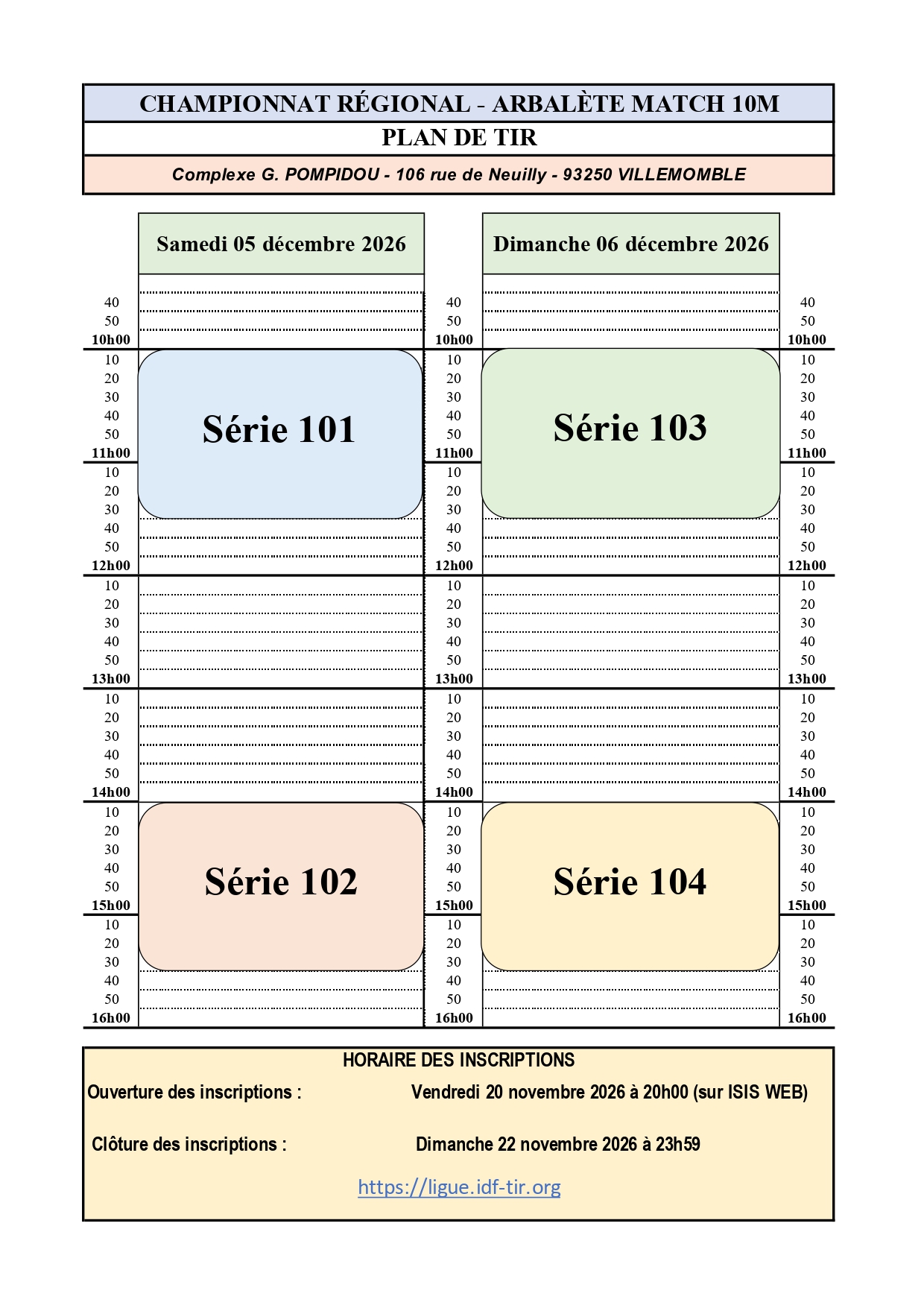 REG ARBALETE MATCH 10m 2026 plan de tir
